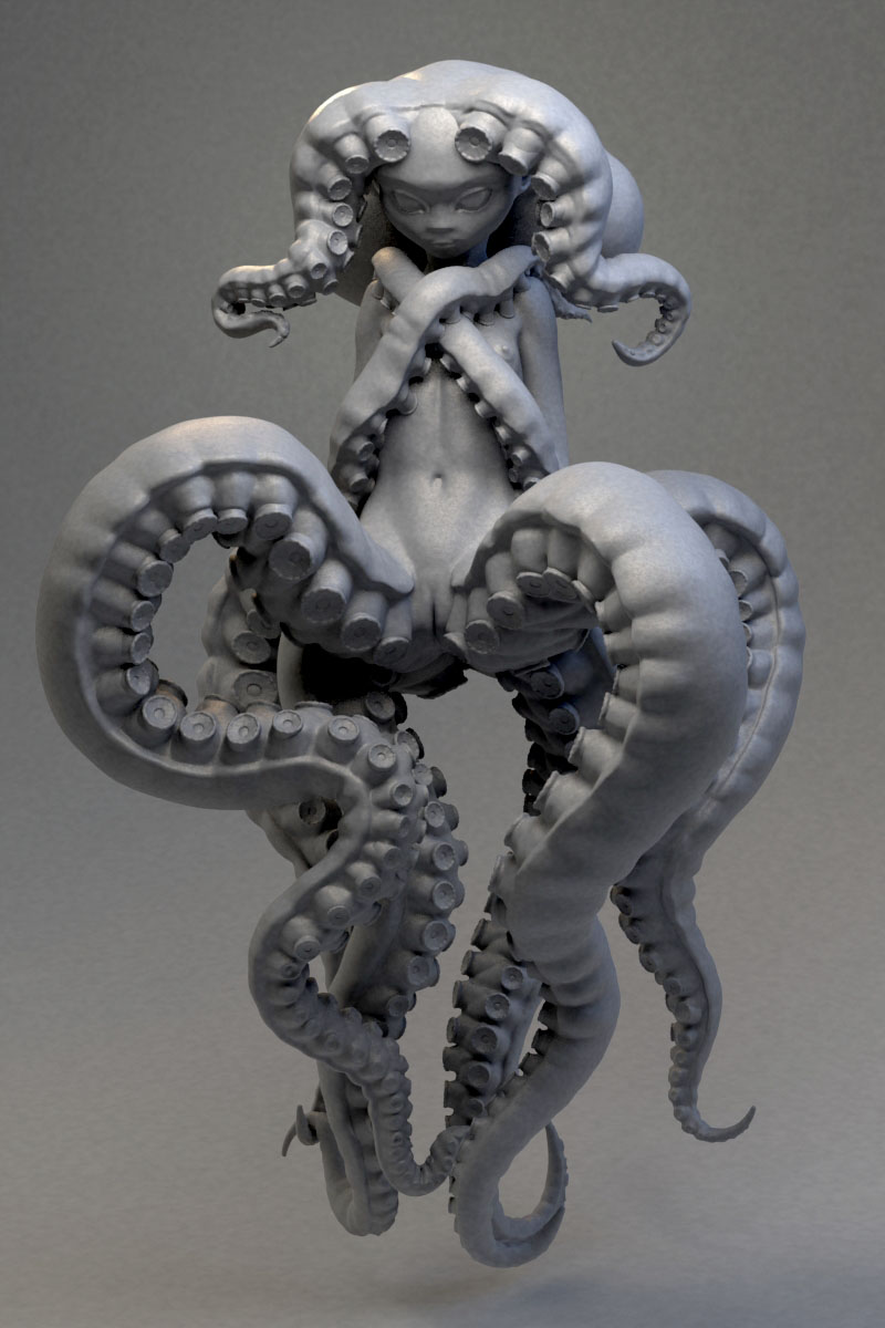 3d anthro breasts cephalopod cum cum_in_pussy cum_inside female monochrome monster monster_girl nude octopus pussy raiondou scylla slocik small_breasts solo stone tentacle