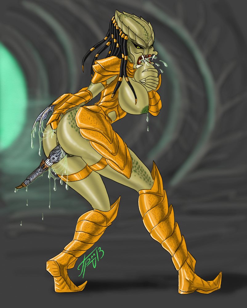 1girls 2013 alien breasts female female_yautja fisting grriva predator self_fisting solo wet yautja