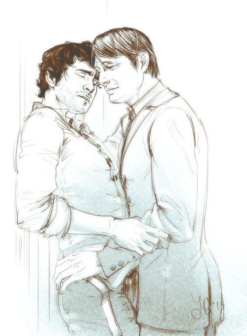 2boys clothed clothing dark_hair dressed gay hannibal hannibal_lecter hannigram homosexual male male/male male_only multiple_males will_graham yaoi