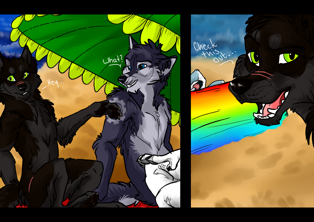 anthro canine comic darkwingo foxgear furry furry_only gay male male_only masturbation no_humans nowolf patrikthedog penis seaside text wolf