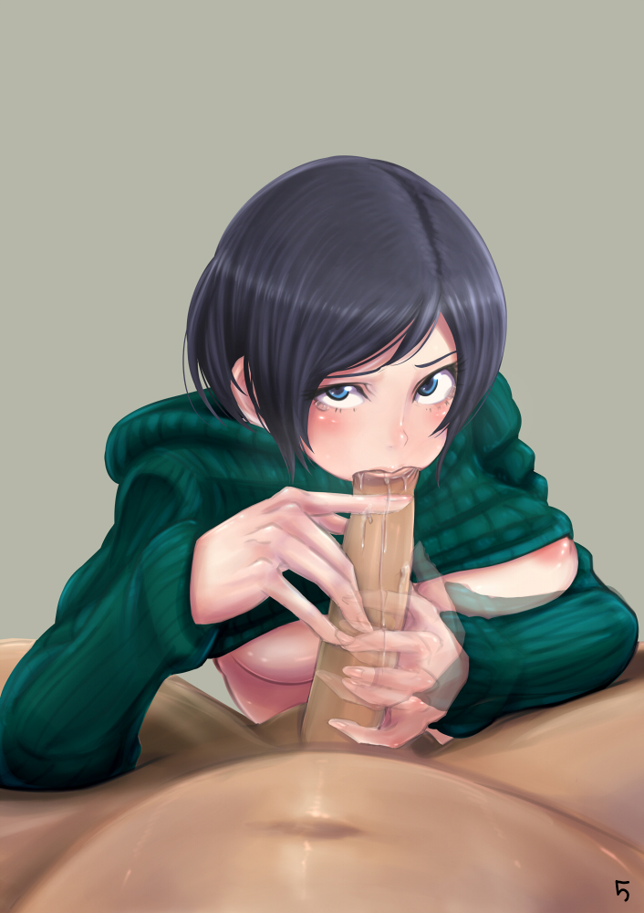 black_hair blue_eyes blush breasts fellatio female final_fantasy final_fantasy_vii handjob looking_at_viewer motion_blur nipples no_bra oral pecolondon penis pov ribbed_sweater saliva short_hair solo_focus sweater sweater_lift tears uncensored yuffie_kisaragi