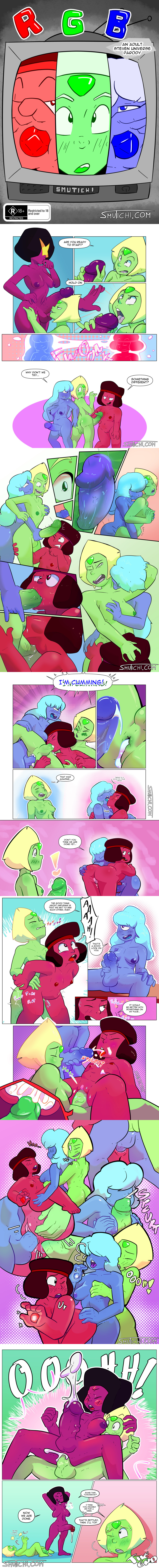 1girls, 4futas, anal, areolae, balls, big penis, breasts, cartoon network, cum, dialogue, erection, fellatio, female, futa on female, futa on futa, futanari, garnet (steven universe), gem (species), gem fusion, humanoid, humanoid penis, intersex, multiple futa, nipples, nude, oral, penis, peridot (steven universe), ruby (steven universe), sapphire (steven universe), sex, smutichi, steven universe, text, threesome, vaginal