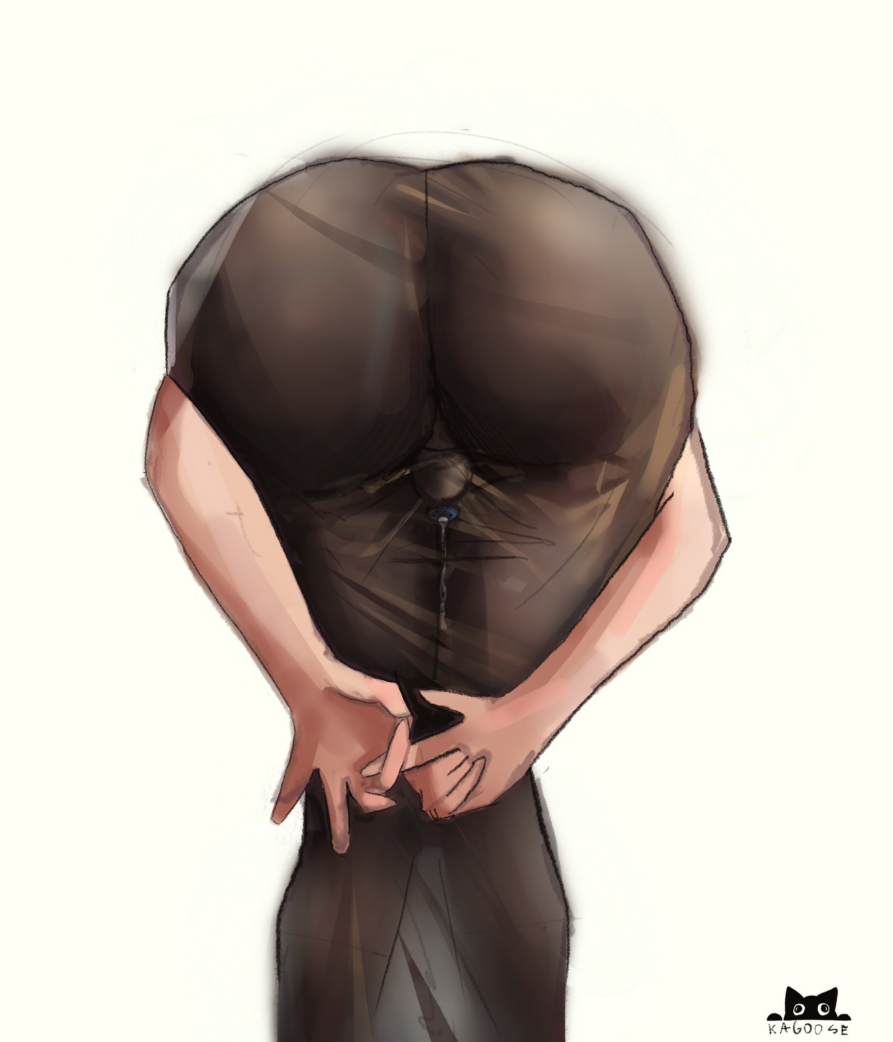 1boy, 1boys, chastity, chastity cage, crossdressing, crouched, cum on legs, femboy, gay, hand sign, leaking, leaking cage, lgbt, lgbtq, long skirt, pencil skirt, precum, skirt, thicc, thick, trap