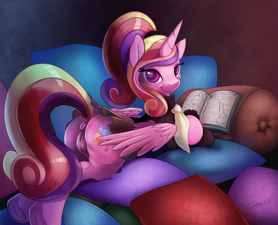 2014 alicorn anus ass book caboni32 clothing cutie_mark equine female feral friendship_is_magic fur hair hooves horn inside looking_at_viewer mammal multicolored_hair my_little_pony pink_fur princess_cadance_(mlp) pussy smile solo uncensored wings