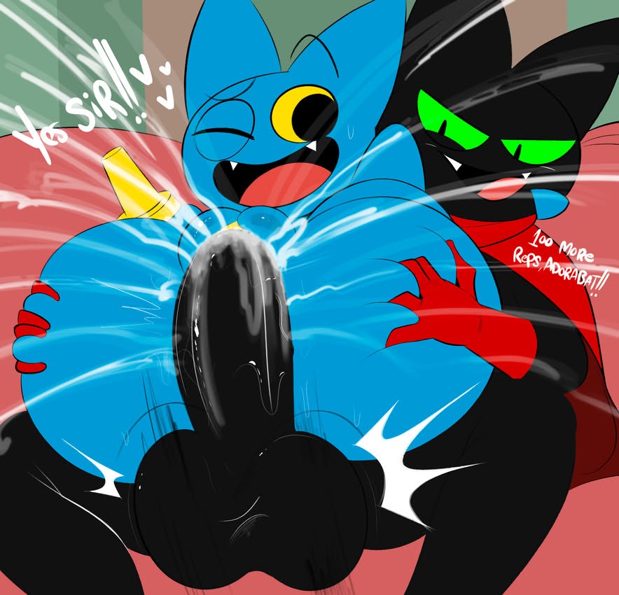 adorabat, age difference, anthro, ass, balls, bat, big ass, big balls, big butt, big penis, black body, black eyes, blue body, bodily fluids, butt grab, cartoon network, cum, cum in vagina, cum inside, cum overflow, domestic cat, duo, english text, exclamation point, fangs, felid, feline, felis, female, female penetrated, full nelson, genital fluids, genitals, green sclera, hand on ass, heart symbol, hi res, huge ass, huge butt, male, male penetrating, male penetrating female, male/female, mammal, mao mao: heroes of pure heart, older male, one eye closed, open mouth, ota (artist), pegleg, penetration, penis, sex, sheriff mao mao mao, teeth, text, tongue, vagina, vaginal penetration, vulva, young, young anthro, younger female