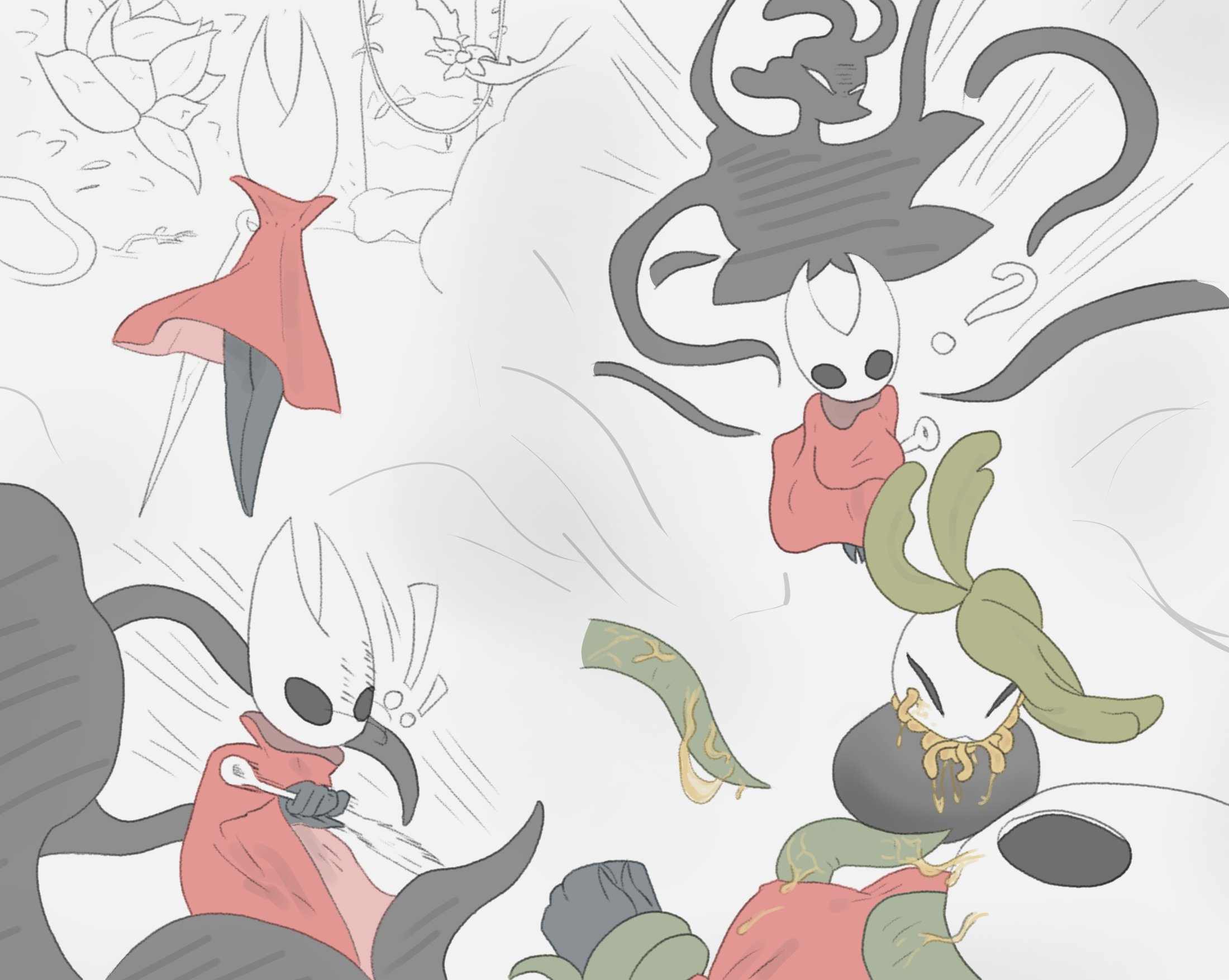 2girls, bug, bug girl, hollow knight, hollow knight (franchise), hollow knight: silksong, hornet (hollow knight), imminent sex, low oil, nyleth, plant, plant girl, spider, spider girl, team cherry, tentacle, weapon, yuri