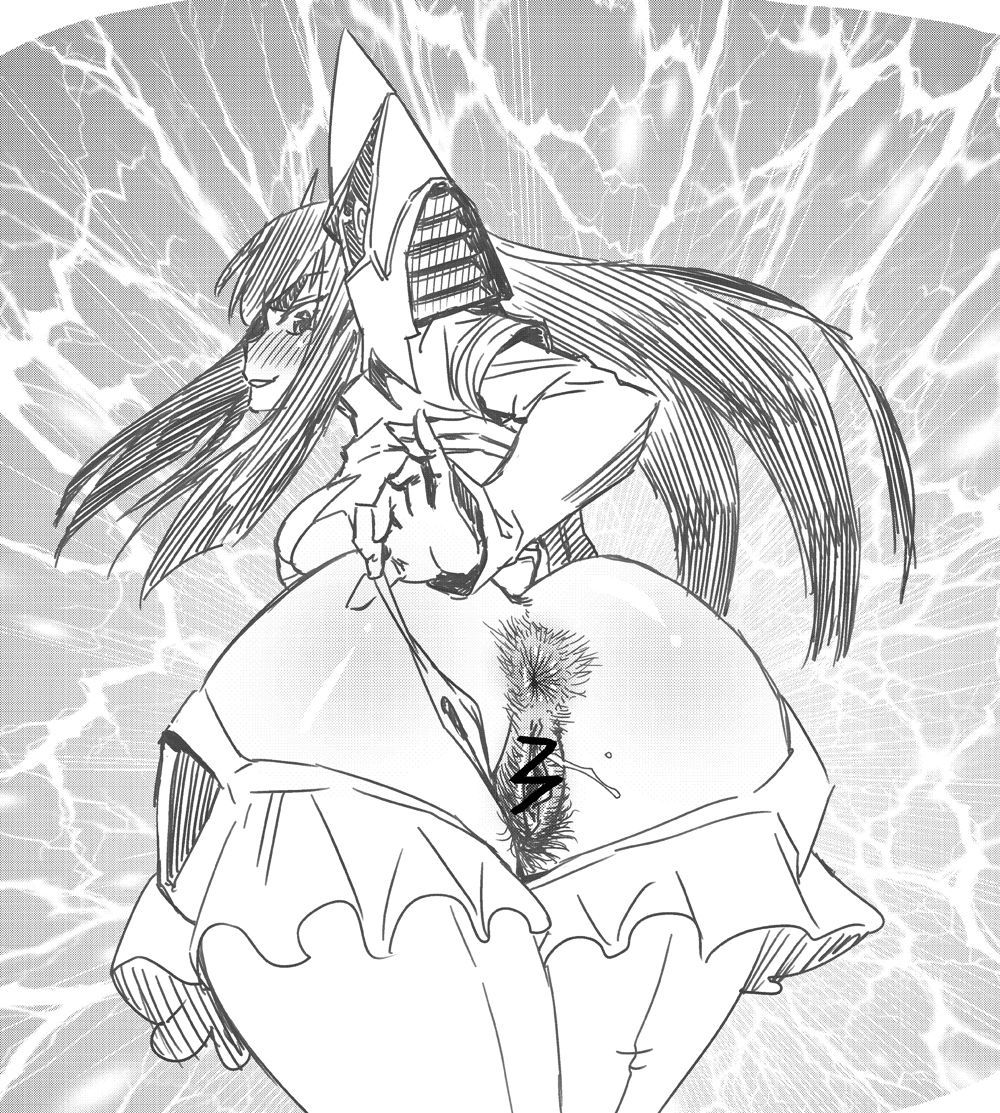 1girls abemorioka anus aqua_hair ass censored elbow_gloves female female_pubic_hair gloves kill_la_kill kiryuuin_satsuki monochrome panties panties_aside pubic_hair pussy pussy_juice sketch solo thighhighs underwear