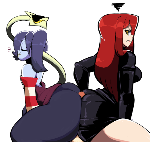 2girls, big ass, double buttjob, gerard burn, hyper, hyper ass, leviathan (skullgirls), parasoul, skullgirls, squigly