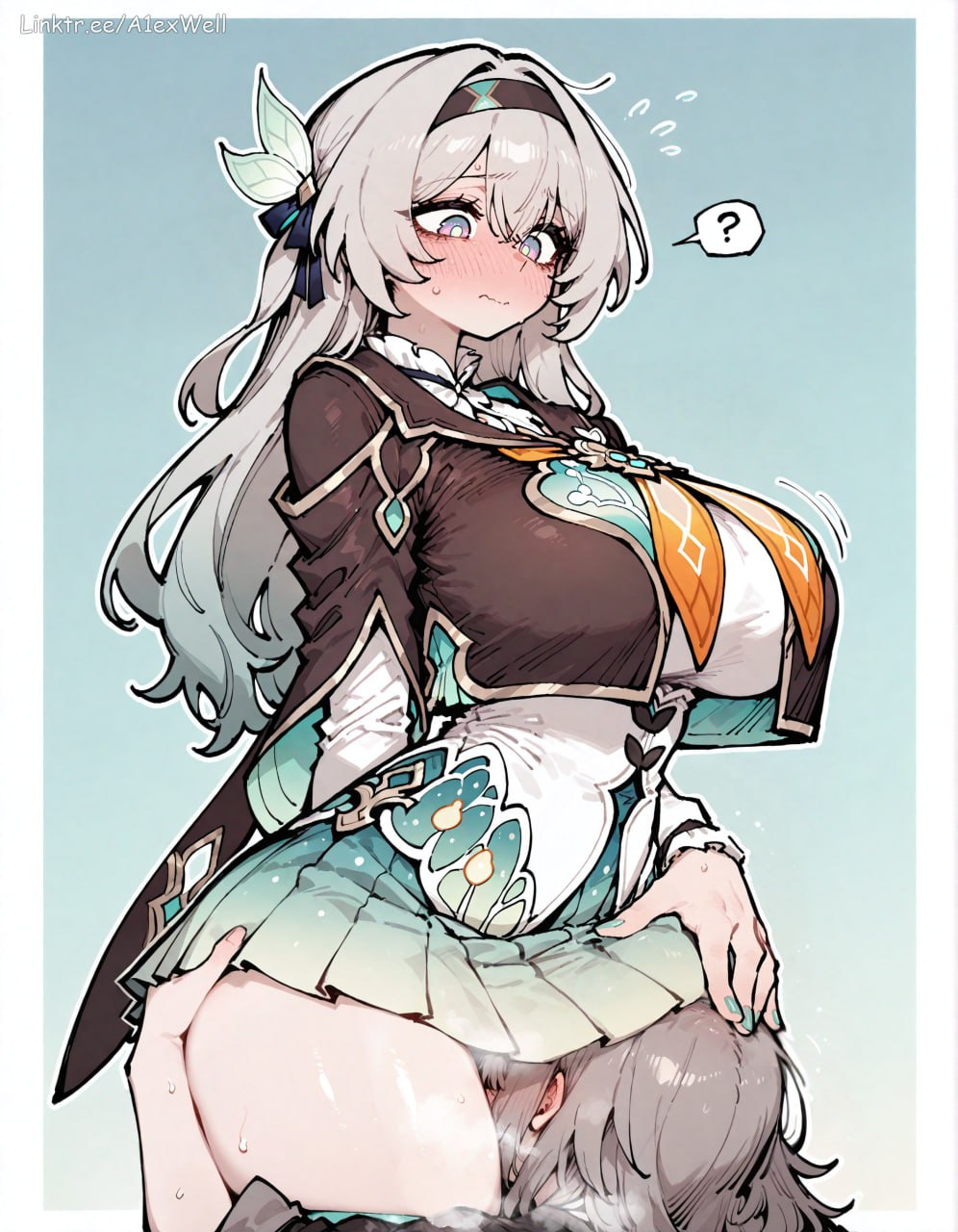 2girls a1exwell ai_generated embarrassed face_between_thighs female firefly_(honkai:_star_rail) head_under_clothes head_under_skirt honkai:_star_rail hoyoverse implied_cunnilingus shy simple_background sniff sniffing stable_diffusion steaming_body stelle_(honkai:_star_rail) yuri
