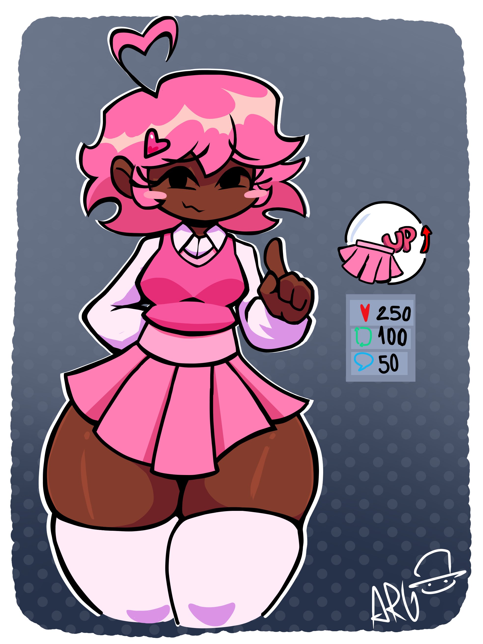ass, ass focus, big breasts, breasts, clothed, eli drawings0, female, female only, friday night funkin, huge ass, human pink impostor (fnf mod), impostor human hijinks, interaction drive, jaden (charles e 507), jaden (impostor human hijinks), revealing clothes, skirt, teasing, underass, vs impostor