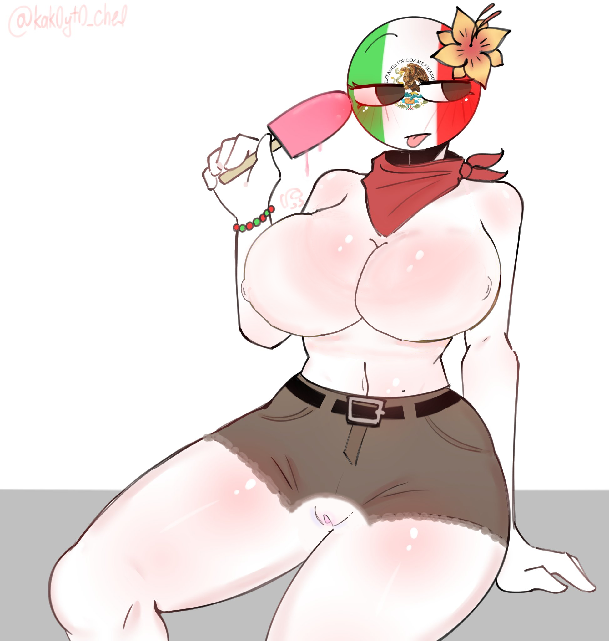 1girls, ass, big breasts, breasts, coopher, countryhumans, countryhumans girl, female, giant breasts, kak0yt0 chel edit, kak0yt0 chel style, mexico (countryhumans), thick ass, thick thighs, tongue, tongue out, uncensored