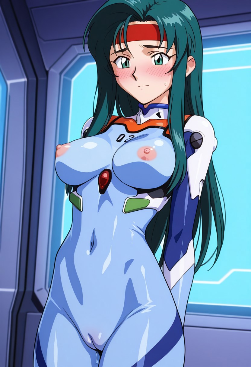ai_generated big_breasts blush bodypaint breasts civitai embarrassed embarrassed_nude_female female female_focus female_only green_hair kiyone_makibi large_breasts nipples nude nude_female painted_clothes plugsuit_(cosplay) plump_pussy pussy pussy_juice self_upload shaved_pussy solar3 tenchi_muyo! wet_pussy