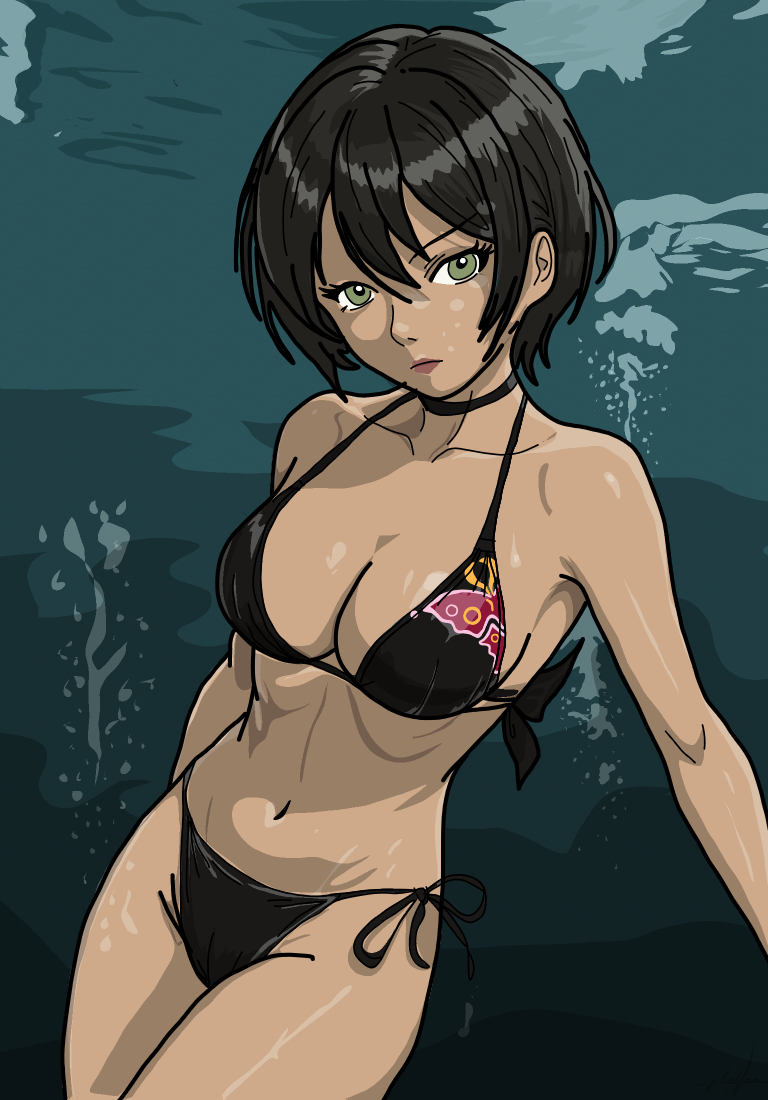 1girls ada_wong bikini bikini_girl bubbles capcom female girl rekheadz resident_evil resident_evil_4 solo underwater