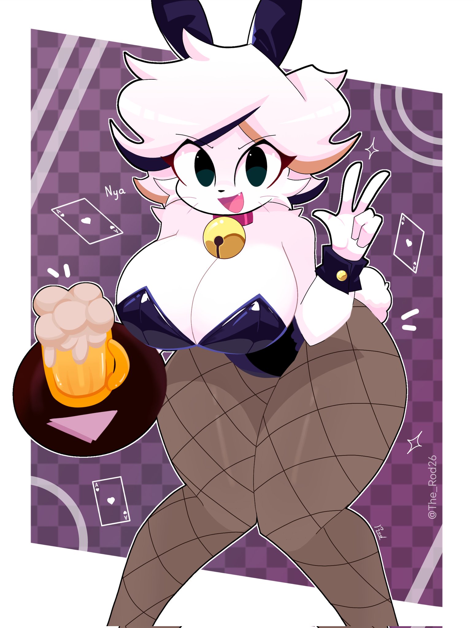1girls, 2020s, 2025, 2d, 4k, anthro, anthro female, anthro only, artist name, artist signature, ass, author character, background pattern, beer, beer mug, bell, bell choker, bell collar, big ass, big breasts, black body, black fur, black hair, black legwear, breasts, bunny ears, bunny girl, bunny tail, bunnysuit, calico cat, card, card game, cards, cat, cat ears, cat girl, cat tail, catgirl, choker, cleavage, collar, cotton tail, cute fang, digital drawing (artwork), digital media (artwork), felid, felid humanoid, feline, feline humanoid, female, female focus, female only, fishnets, fluffy, fluffy ears, fluffy fur, fluffy hair, fluffy tail, furry, furry female, furry only, jpeg, katy (rod), large breasts, legwear, leotard, long legwear, looking at viewer, napkin, oc, orange fur, orange hair, original, original character, pantyhose, paper, peace sign, plate, playboy bunny, playing card, playing cards, portrait, rod (artist), short hair, signature, signature artist name, small waist, smile, smiling at viewer, solo, solo anthro, solo female, solo focus, tag, tagme, the rod26, thick thighs, thighs, three-tone fur, three-tone hair, twitter username, v, v sign, white body, white border, white fur, white hair, white skin, wide hips, woman, woman only, woman solo, wrist cuffs