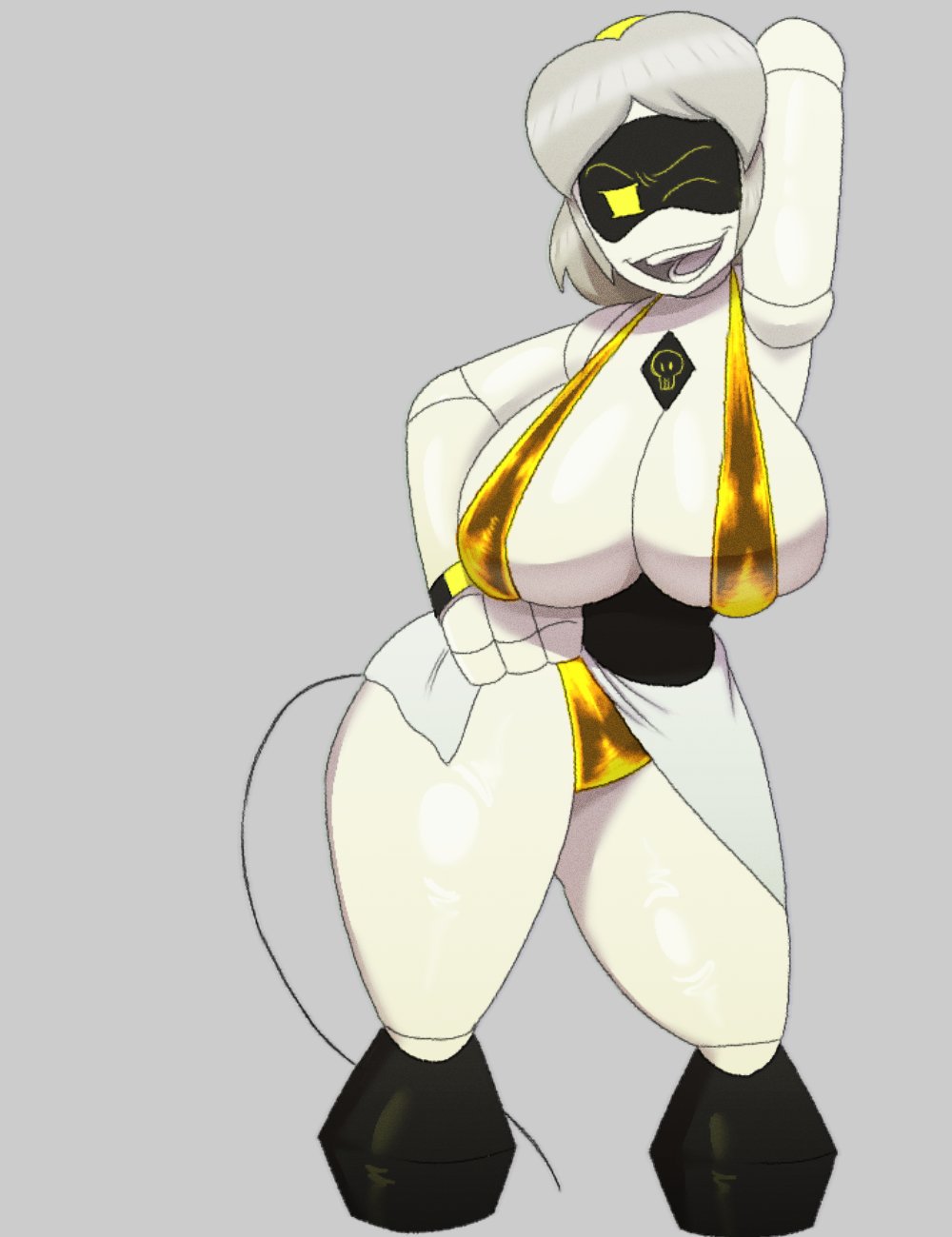 abrahamslapper, big breasts, bimbo, breasts, female, female only, gold bikini, hyper breasts, murder drones, v (murder drones)