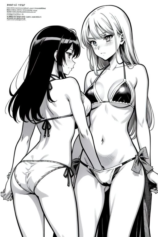 ai_generated beautiful bikini blush catfight checking_under_clothes cute fingering hands_under_clothes height_difference yuri