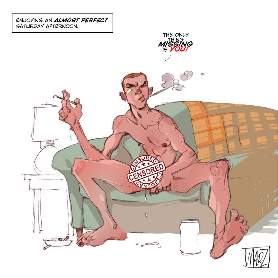 barefoot caucasian_male censored_penis cigarette deviantart nipples nude_male sexy_man welcometoplanetmarz