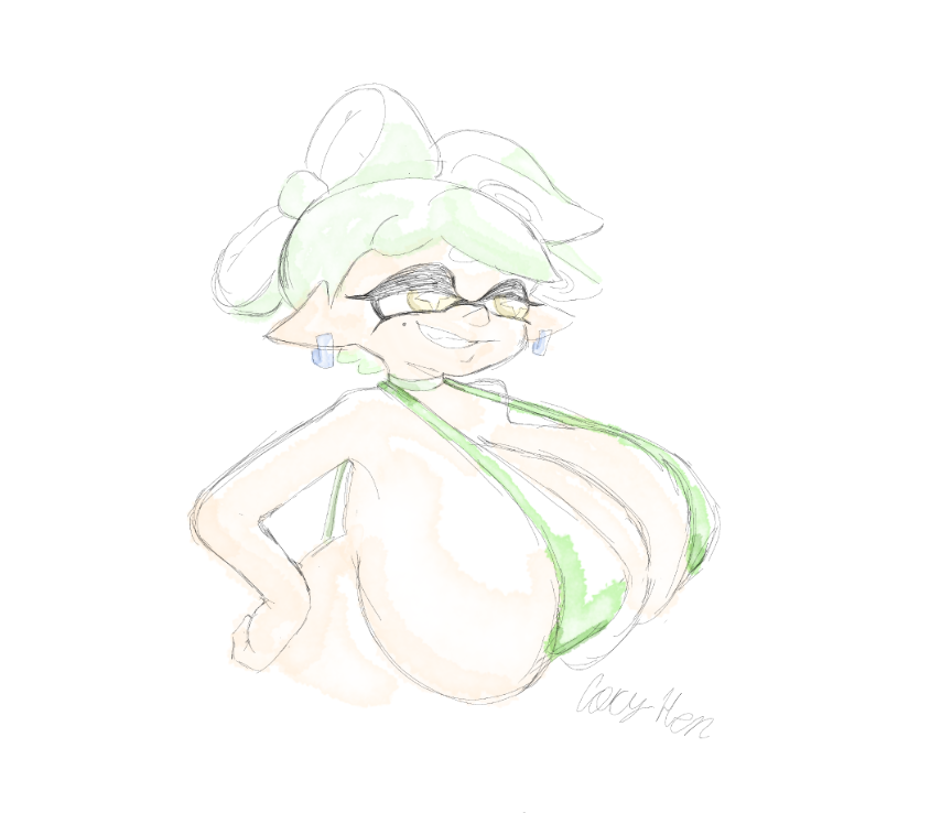 artist_name artist_signature bikini cephalopod cephalopod_humanoid coryhen_(artist) huge_breasts marie_(splatoon) splatoon splatoon_(series) squid squid_humanoid squid_sisters