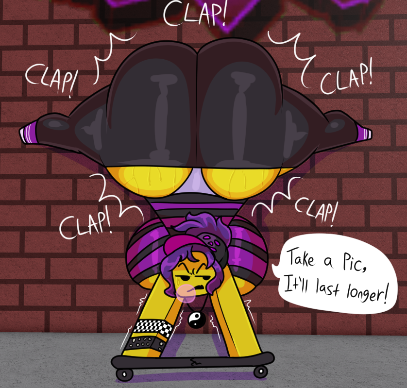 1girl 1girls 2025 armband backboob background baseball_cap big_ass big_breasts black_hat blowing_bubblegum brick_wall bubble bubblegum clap clapping_cheeks commission commissioner_upload crack dialogue graffiti handstand hat large_ass large_breasts lavender_panties looking_annoyed necklace onomatopoeia outside panties pants pink_panties ponytail purple_hair purple_shoes purpsk8rgal_(gardesnorela) roblox roblox_avatar robloxian shaking_butt skateboard skater skater_girl sneakers solo striped_clothing sweat sweatdrop sweating sweatpants sweaty sweaty_butt twerk twerking velvettebat yellow_skin ying_yang_symbol