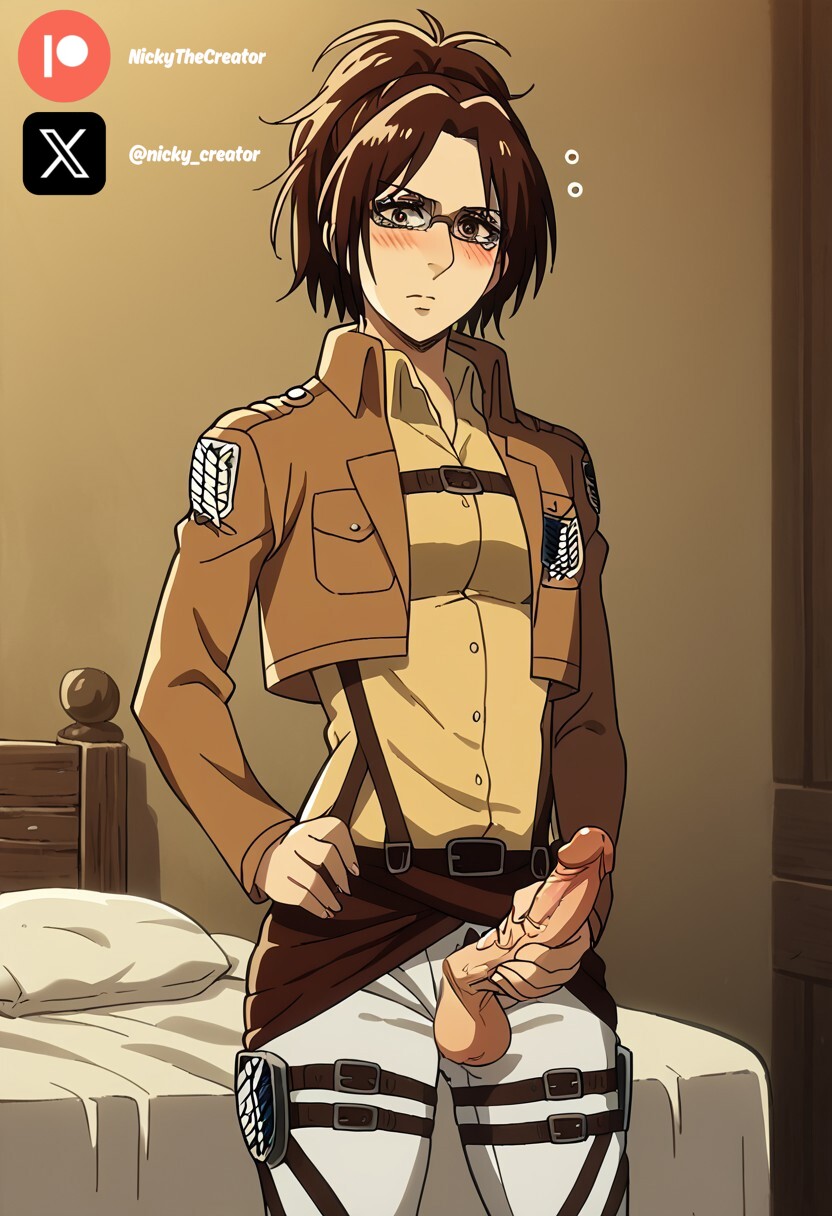 ai_generated attack_on_titan big_breasts big_penis cock colored dick fluids futanari futanari/female hange_zoe penis sexy sexy_body sexy_pose shingeki_no_kyojin testicles white_body white_girl white_skin