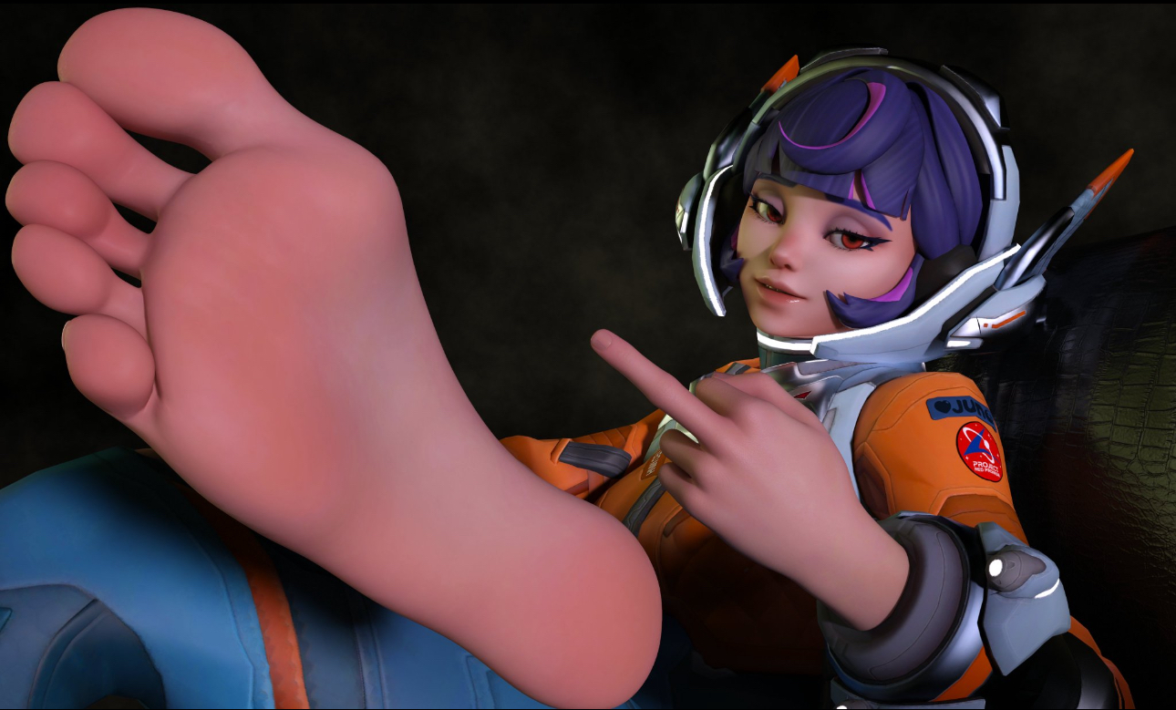 3d, barefoot, feet, female, foot fetish, foot focus, full color, fully clothed, juno (overwatch), middle finger, no penetration, overwatch, overwatch 2, soles, solo, solo female