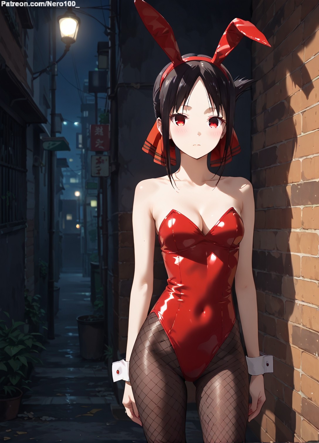 1girls 2d ai_generated areolae armpit bare_arms bare_legs bare_shoulders belly black_hair breasts bunny_ears bunny_girl bunnysuit chest cleavage curvy curvy_figure cute cute_face defeated detailed eyelashes eyeshadow female female_only fishnets fit fit_female focus grey_hair hair high_quality kaguya-sama_wa_kokurasetai_~tensai-tachi_no_renai_zunousen~ legs leotard light-skinned_female light_skin lips lipstick looking_at_viewer makeup mascara medium_breasts nervous outdoors pale-skinned_female pale_skin perky_breasts petite petite_body playboy_bunny posing public red_eyes scared scared_expression seductive seductive_look shinomiya_kaguya shy sidelocks slim_girl slim_waist stable_diffusion tagme teenager thighs thin_waist young