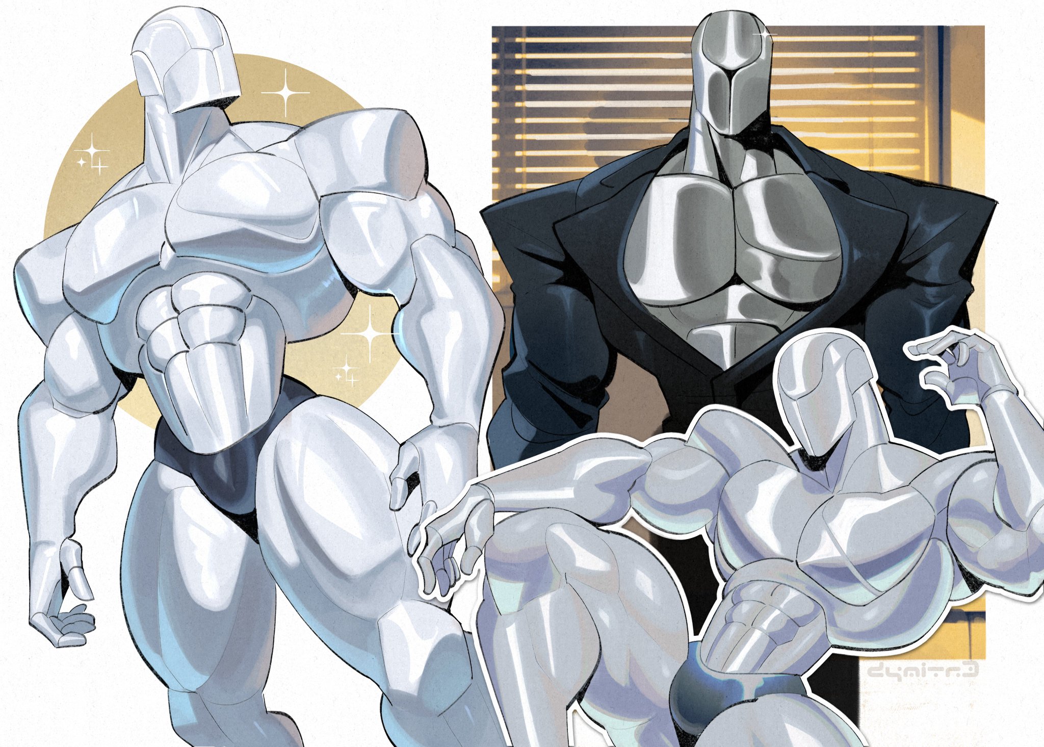 big chest, big pecs, big thighs, dymitr3, faceless male, huge pecs, humanoid, jackal, male, male focus, male only, male robot, metallic, muscles, muscular, muscular male, pecs, robot, shoulder pads, the replicant (lgn), thick thighs, underwear