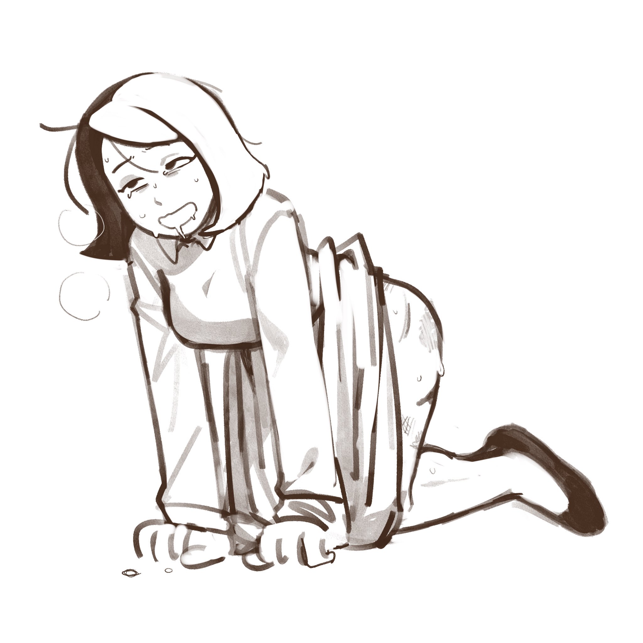 2020s, 2023, bloberta puppington, bottomless, drooling, female, milf, minominoks, moral orel, sweating, tagme