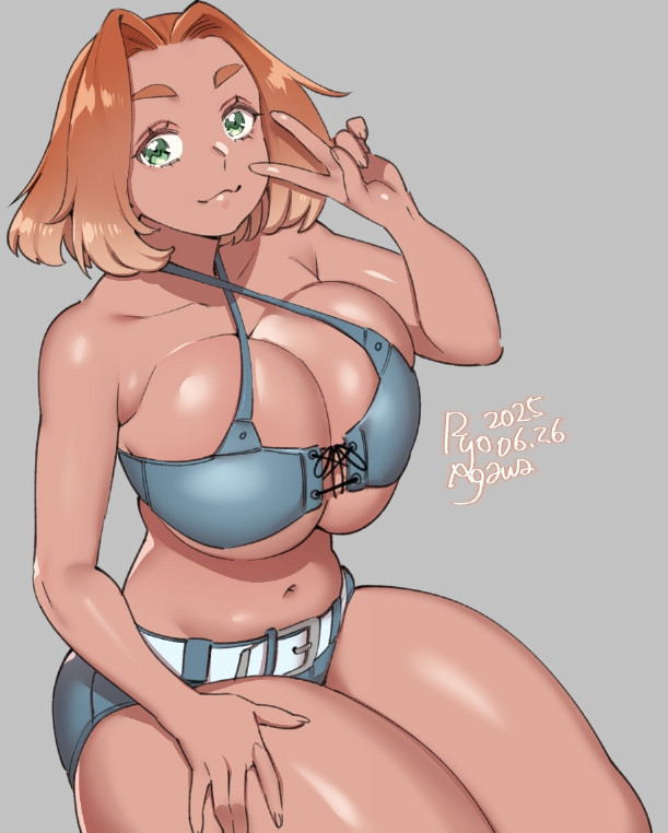 1girls big_breasts boob_squish cleavage huge_breasts looking_at_viewer ryo_agawa
