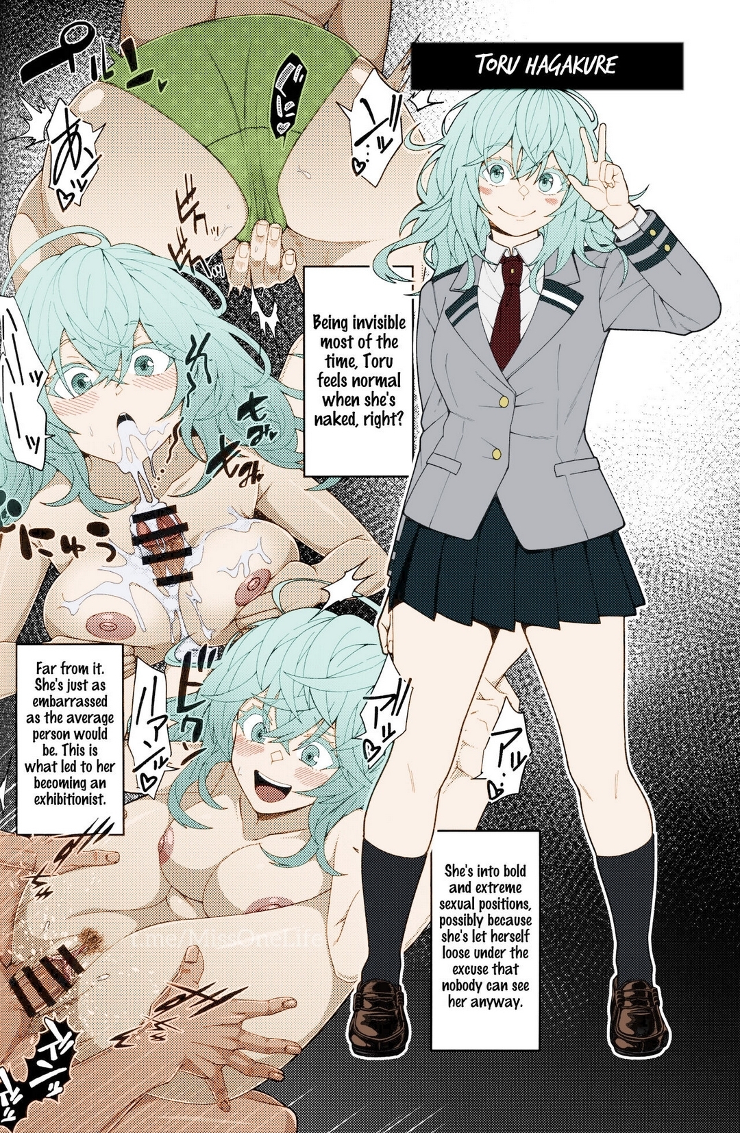 boku no hero academia, breasts, busty female, busty teenager, female, green hair, hagakure tooru, hagakure tooru (visible), hero, heroine, my hero academia, paizuri, paizuri lead by female, pussy, school uniform, schoolgirl, socks, superheroine, teenage female, teenager, tooru hagakure, vaginal penetration