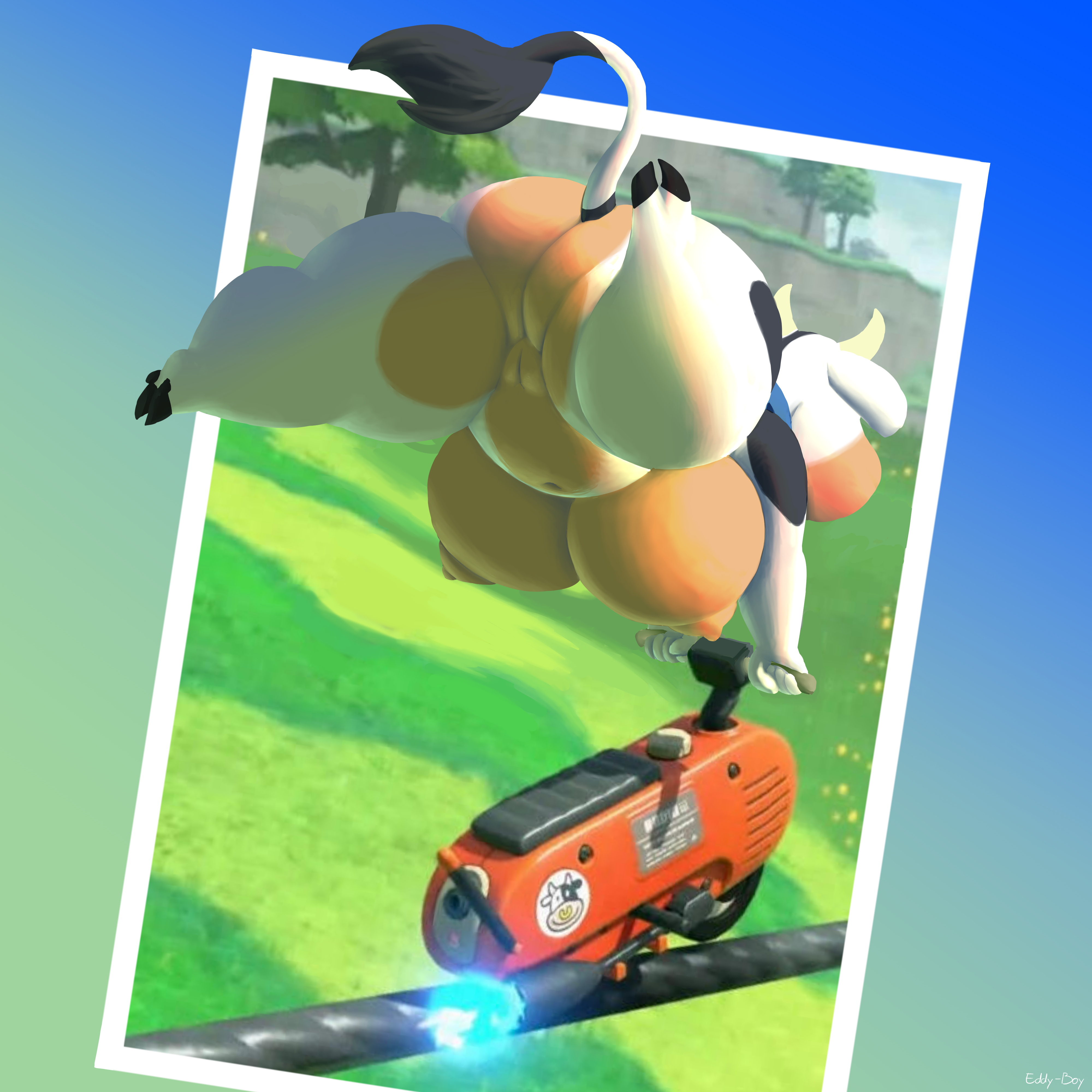 action pose, anthro, ass, big ass, big breasts, big butt, big thighs, bovine, breasts, curvy, curvy figure, dynamic angle, dynamic pose, eddy-boy, female, female only, genitals, mammal, mario (series), mario kart, mario kart world, moo moo (mario), motorcycle, nintendo, nude, nude female, pose, pussy, racing, screenshot edit, solo, thicc, thick thighs, vehicle, vulva, wide hips