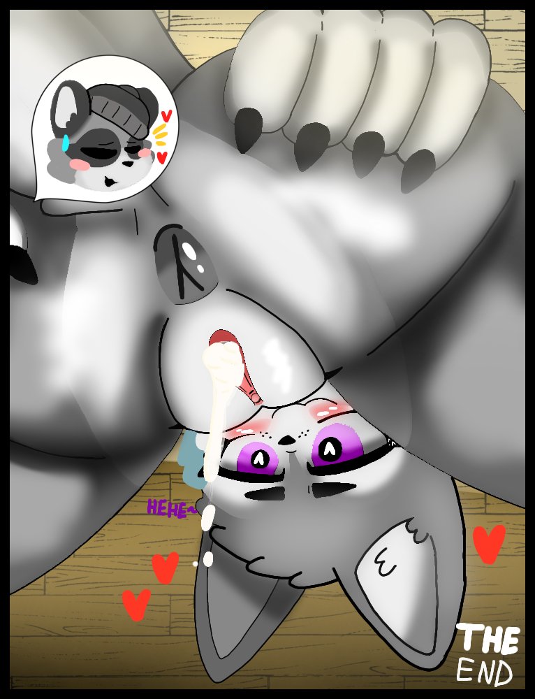 1boy, 1girls, after sex, anthro, anus, big breasts, black border, blush, breasts, closed eyes, comic, cum, cum dripping, cum in pussy, cum inside, duo, female, final page, furry, grey body, grey fur, heart, heart eyes, interspecies, laugh, male, male/female, naked, naked female, naked male, nude, nude female, nude male, piggy (game), pussy, raccoon, rash (piggy), sweat, the end, two-tone body, two-tone fur, white fur, willow (piggy), woflgame, wolf, wolf girl, wooden planks