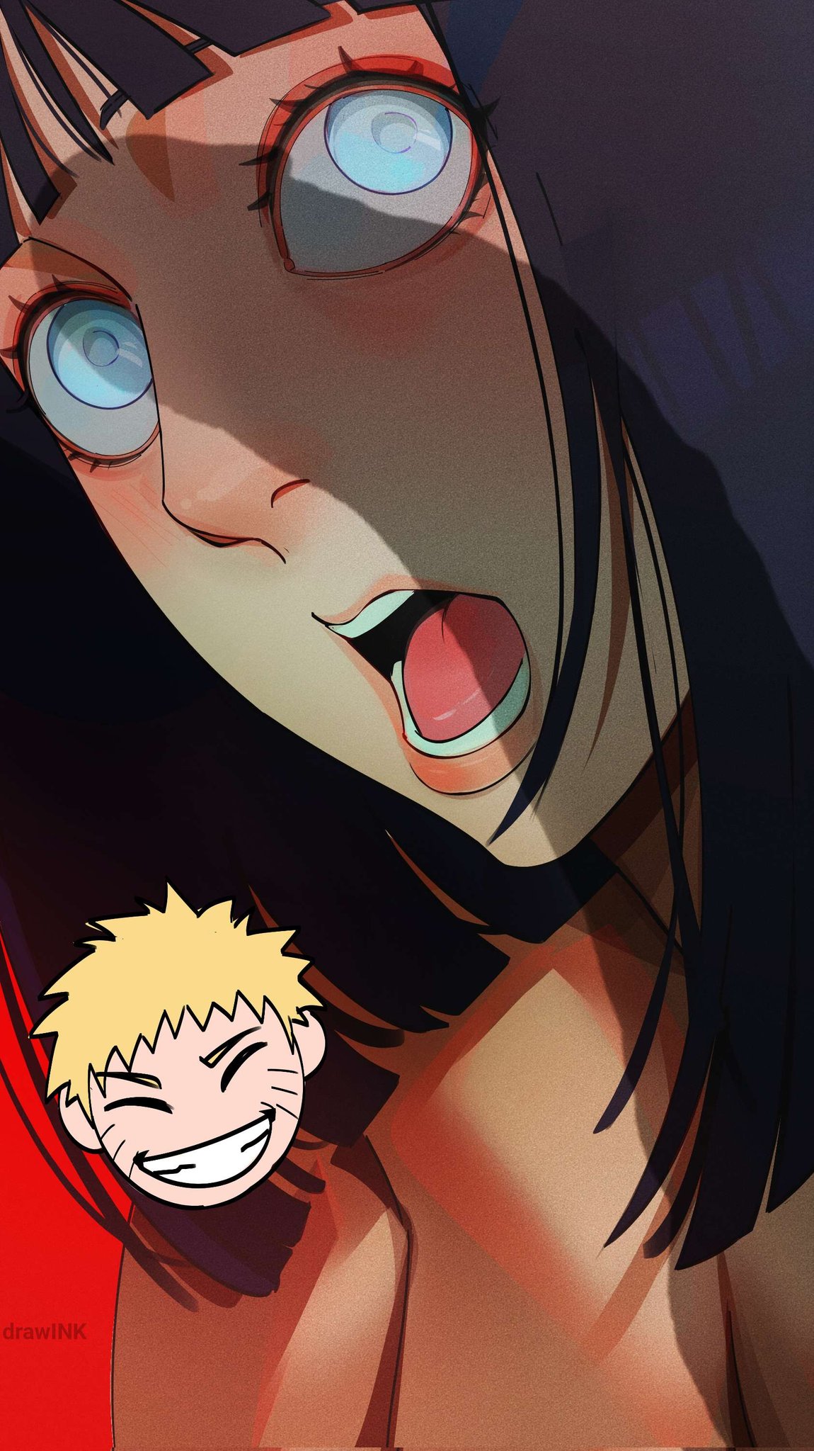 1boy, 1girls, boruto: naruto next generations, canon couple, dick shadow, drawink, female, hyuuga hinata, imminent sex, male, naruto, naruto (series), open mouth, penis, penis silhouette, surprised, surprised expression, uzumaki hinata, uzumaki naruto