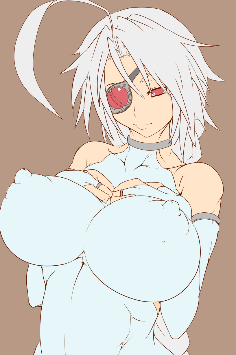 ahoge blazblue bodysuit breasts eye_patch female high_resolution huge_breasts nontan_(nontanexx) nu-13 red_eyes silver_hair