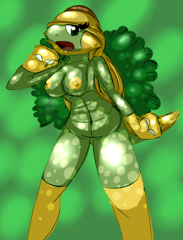 breasts elpatrixf female green_eyes green_skin grotle nintendo nipples no_humans nude pokemon pokemorph pokephilia scalie solo turtle video_games yellow_nipples