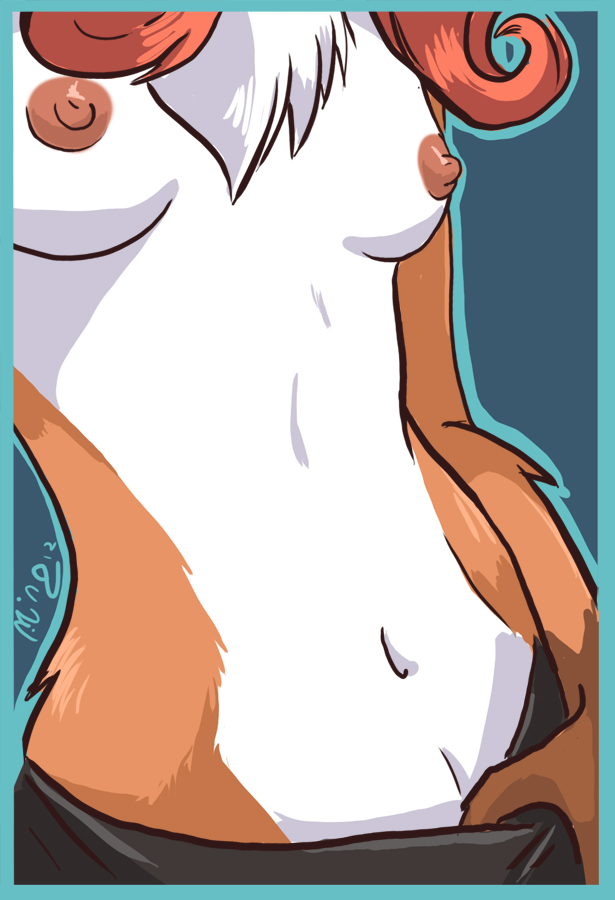 anthro arty_crop breasts canine chest_tuft clothed clothing female fox fur furry hair half-dressed long_hair mingchee navel nintendo nipples patty_(mingchee) pokemon pokemon_(species) red_hair skimpy small_breasts solo topless tuft video_games vulpix