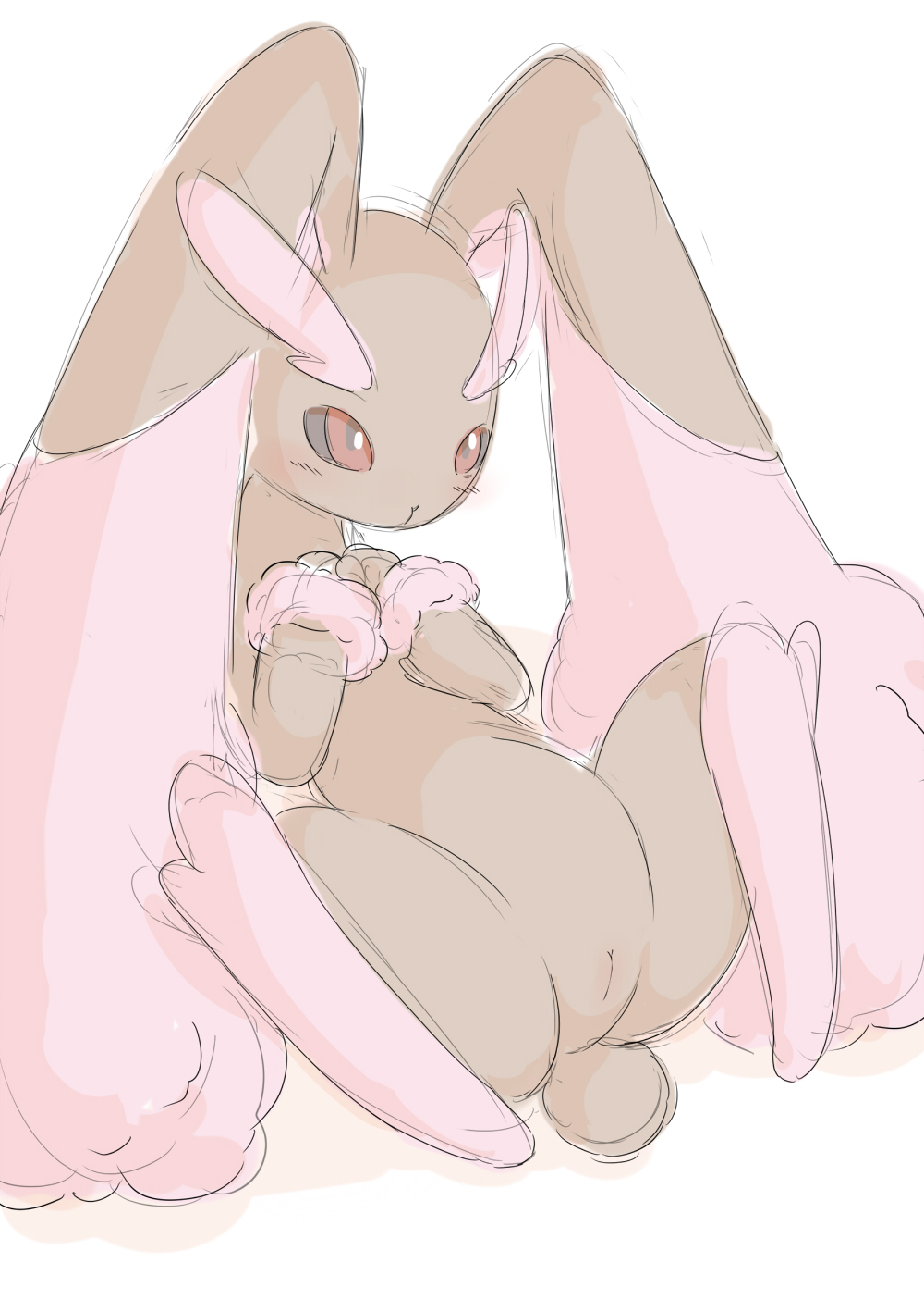 anthro blush brown_fur female fur kajiura lopunny nintendo pink_fur plain_background pokemon pokemon_(species) presenting_pussy pussy red_eyes solo spread_legs spreading video_games white_background