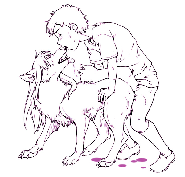 1boy 1girls 4_toes blush canine claws cum doggy_style female feral from_behind hair human inks interspecies male open_mouth pussy_juice raised_tail saliva sex shoes souko_souji straight sweat tongue tongue_out wolf wolf_children yuki zoophilia