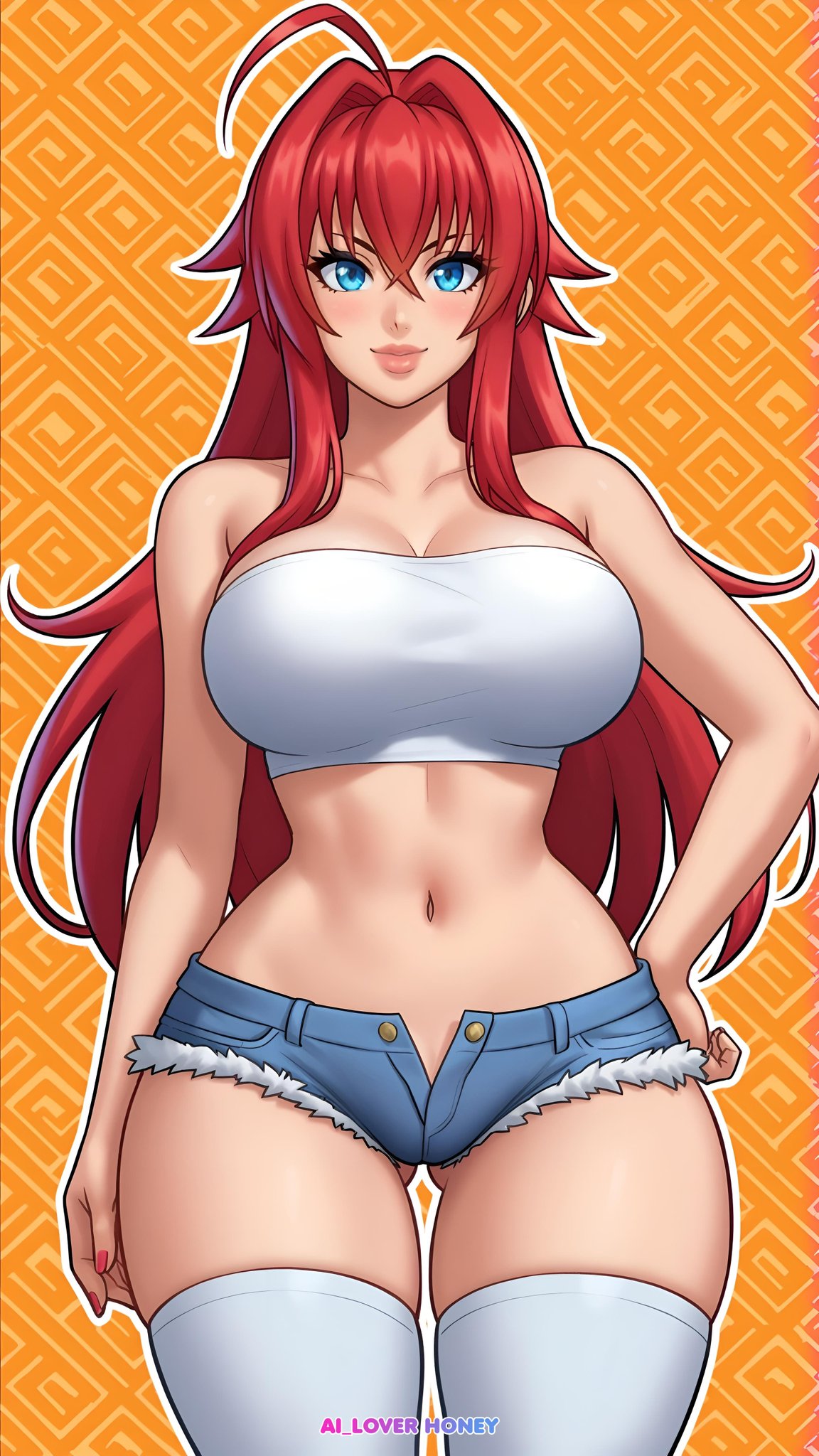 artist_request large_breasts rias_gremory tank_top thighhighs