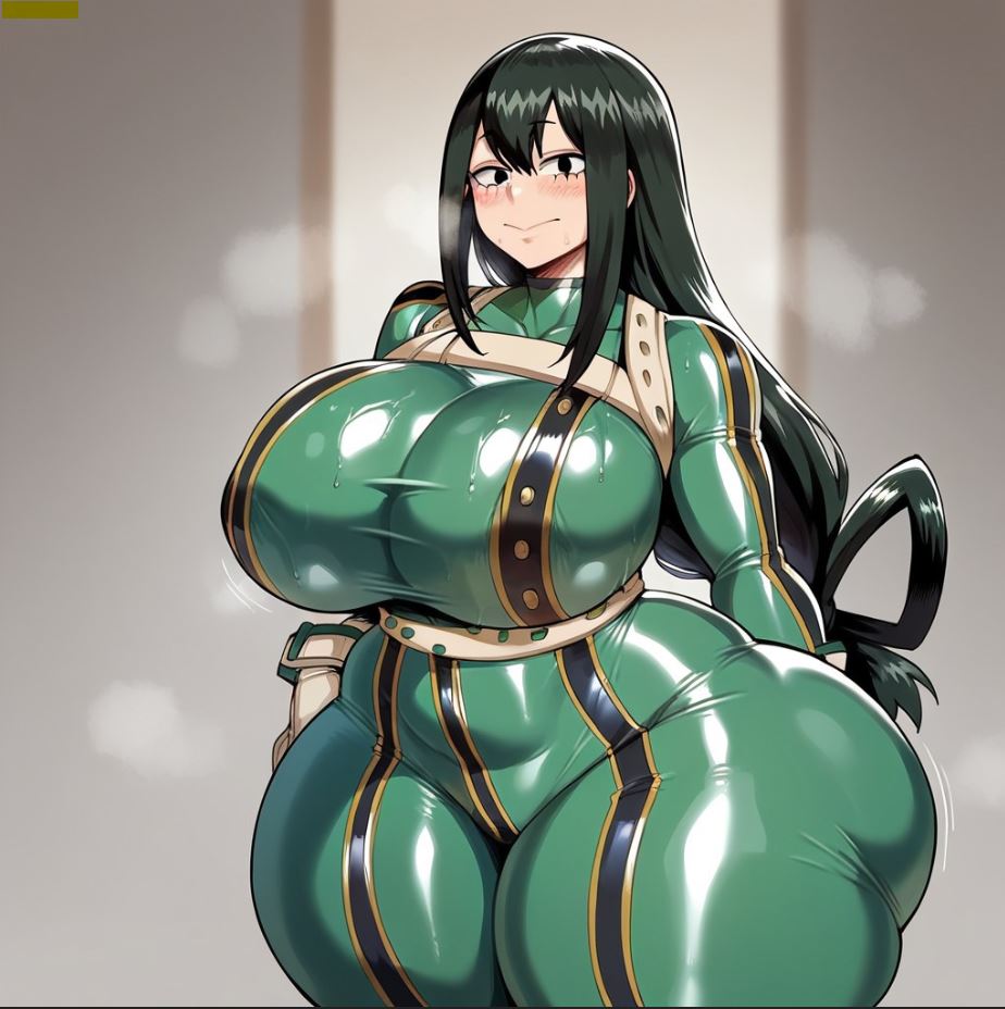 ai generated, ass, big ass, big breasts, big butt, boku no hero academia, breasts, fat ass, faxxyz, female, front view, huge ass, huge thighs, looking at viewer, my hero academia, plump ass, seductive, tsuyu asui, wide hips