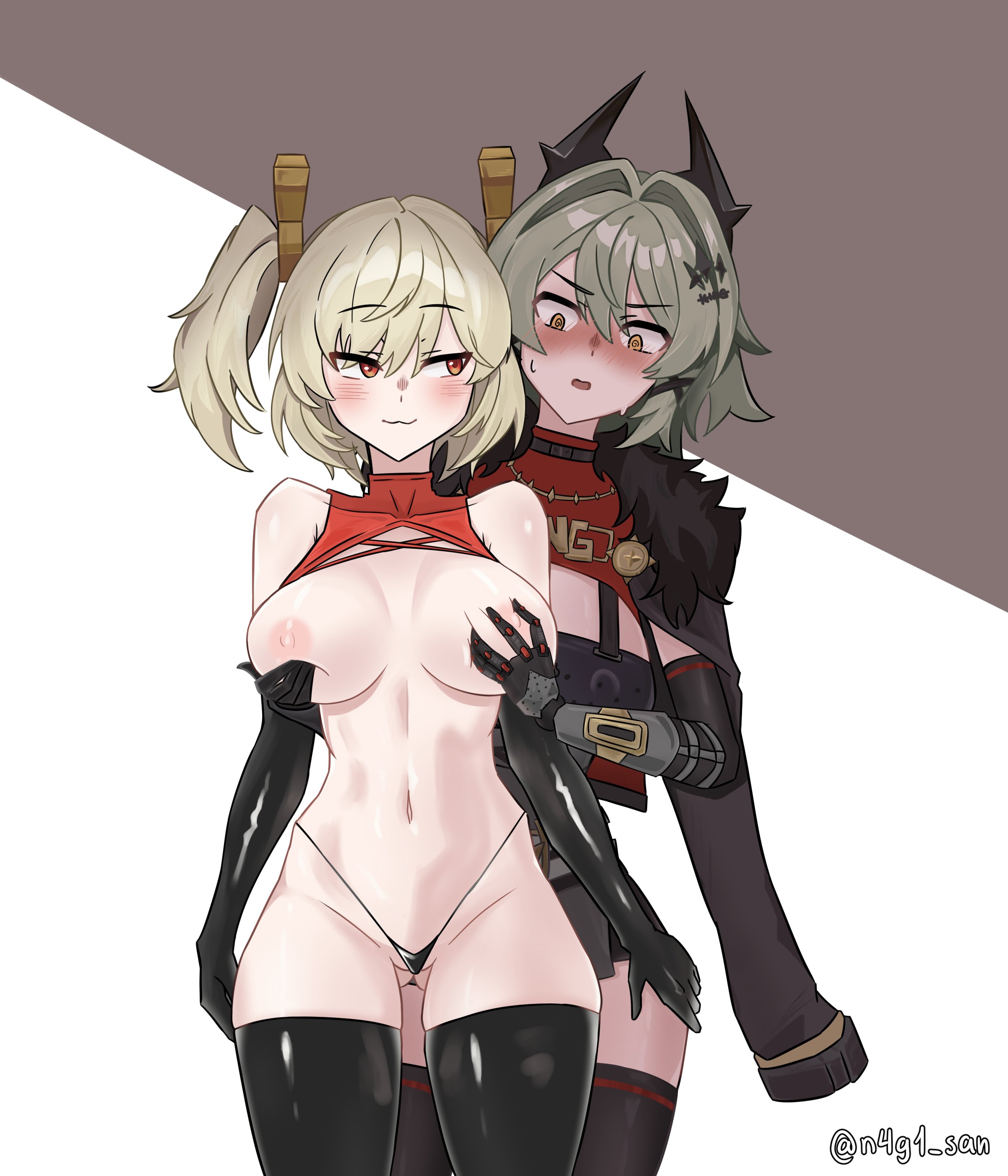 breast grab, breast grab from behind, breasts, burnice white, caesar king, female, from behind, groping breasts, n4g1 san, tagme, yuri, zenless zone zero