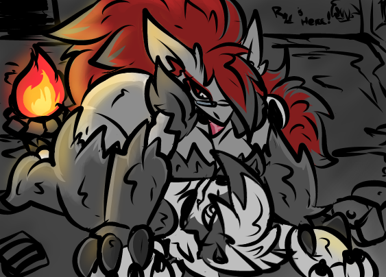 anthro ass big_breasts big_butt bonfire breasts cave dominant duo eyewear female female_on_top generation_5_pokemon generation_7_pokemon glasses grey_body heart_symbol lycanroc male male/female midnight_lycanroc nintendo on_top pokemon pokemon_(species) pressing_breasts_together roder_vasquez smiley_face white_body zoroark zory_(r_96)