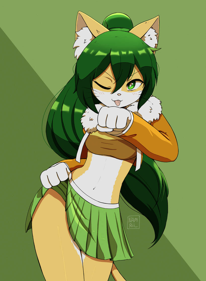 furry girl green_hair looking_at_viewer namrii_ oc sollyz sollyz_(character) sundyz