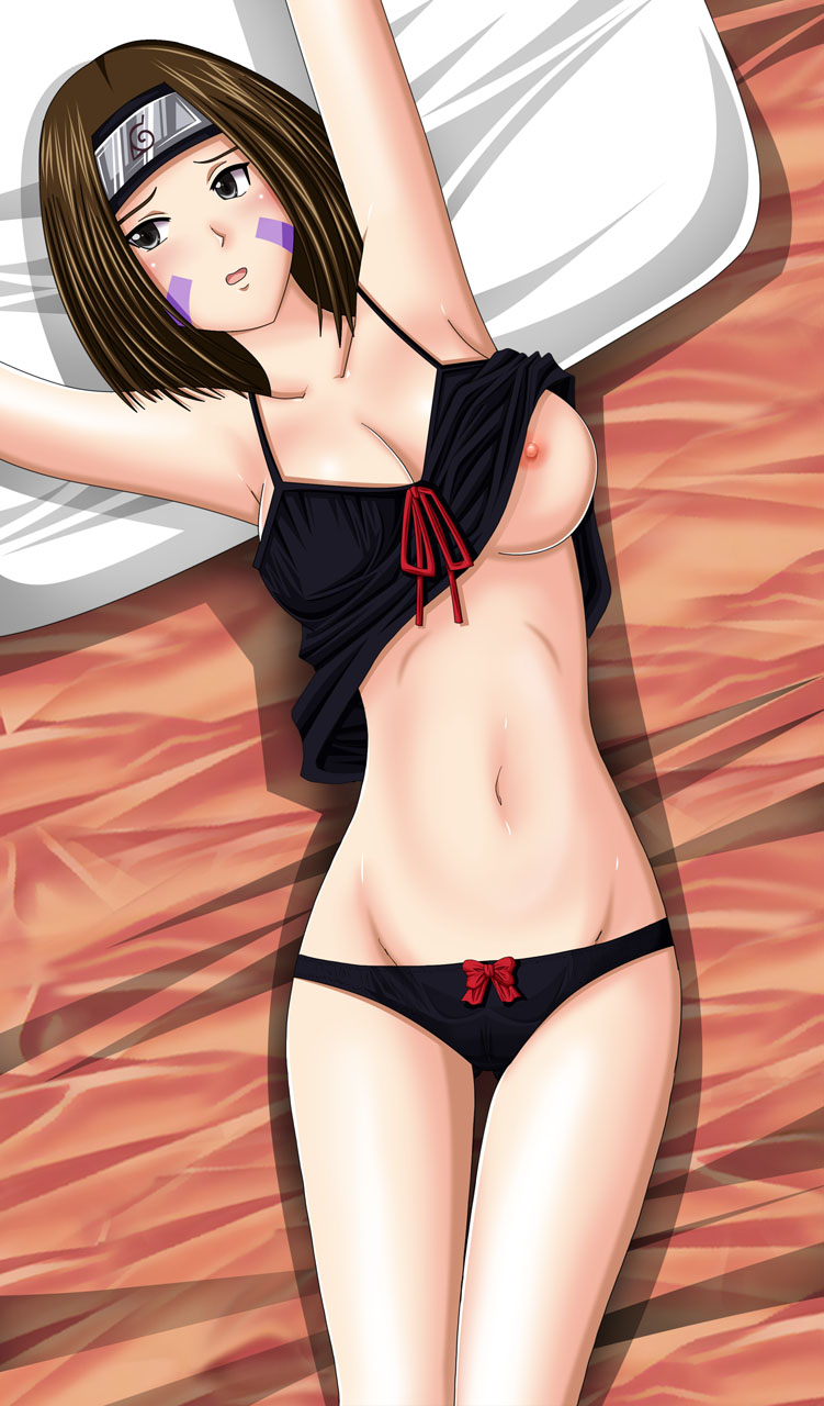 1girls, artemisumi, big breasts, breasts, brown eyes, brown hair, female, female only, human, lingerie, naruto, naruto (series), naruto shippuden, nipple slip, nohara rin, solo
