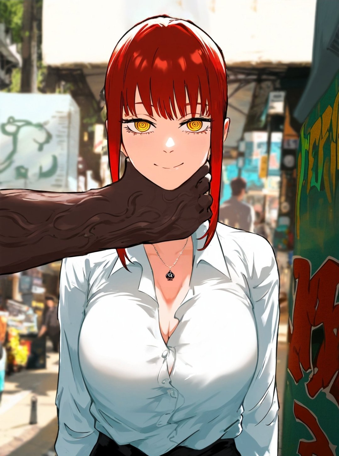 ai generated, chainsaw man, dark skin, dark-skinned male, female, makima (chainsaw man), male, qos, queen of spades