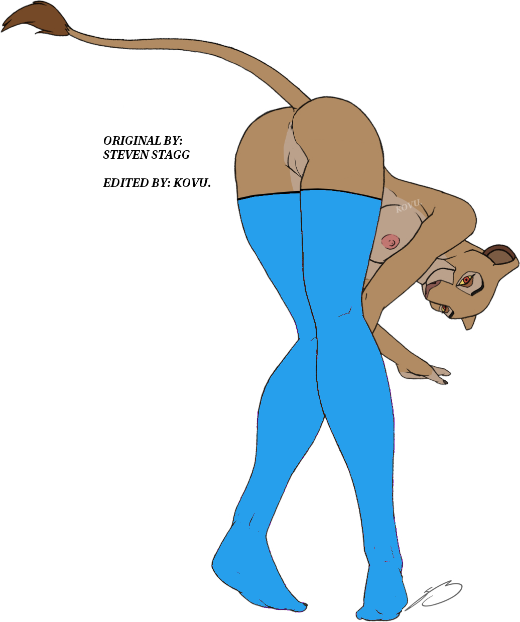 anthro anus bending bent_over breasts disney edit feline fur furry lion lioness mammal presenting pussy raised_tail roary sarabi stockings the_lion_king