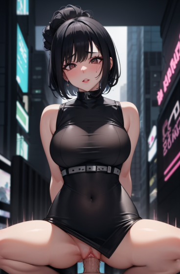 ai_generated alley black_hair city cyberpunk prostitute prostitution public_sex whore