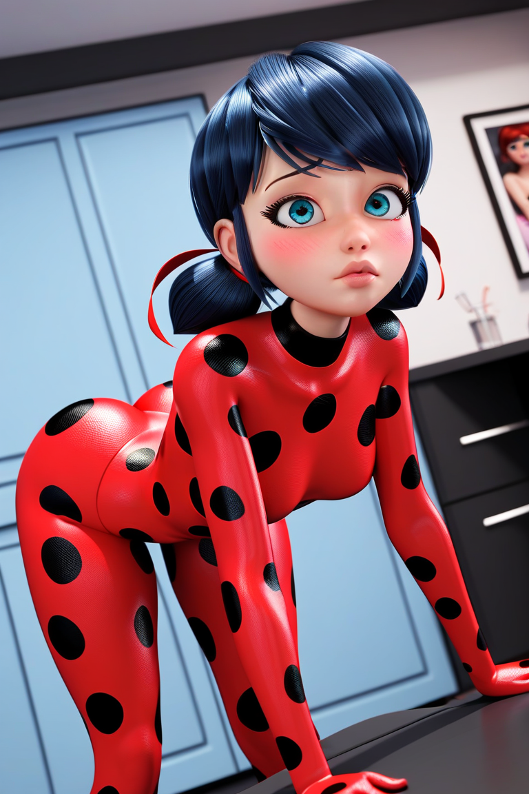 1female 1girls ai ai_generated bending_over bent_over big_ass blue_eyes blush bodysuit diagonal_angle facing_viewer female front_view ladybug_(character) latex latex_clothing latex_suit miraculous:_tales_of_ladybug_and_cat_noir miraculous_ladybug png posing red_clothing rubber rubber_clothing rubber_suit short_hair shy small_breasts solo thick_thighs tight_clothing