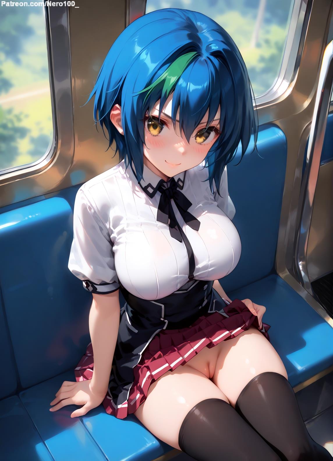 1girls 2d ai_generated ass athletic athletic_female bare_shoulders belly big_breasts blue_hair chest curvy curvy_figure cute cute_face detailed eyelashes eyeshadow female female_only fit fit_female focus green_eyes high_quality high_school_dxd huge_breasts legs lifting_skirt light-skinned_female light_skin lips lipstick looking_at_viewer makeup mascara medium_hair midriff navel nero100 no_panties pale-skinned_female pale_skin posing pussy sagging_breasts school_uniform seductive seductive_look short_hair showing_pussy spiky_hair stable_diffusion thighs thin_thighs thin_waist upskirt vagina xenovia_quarta yellow_eyes