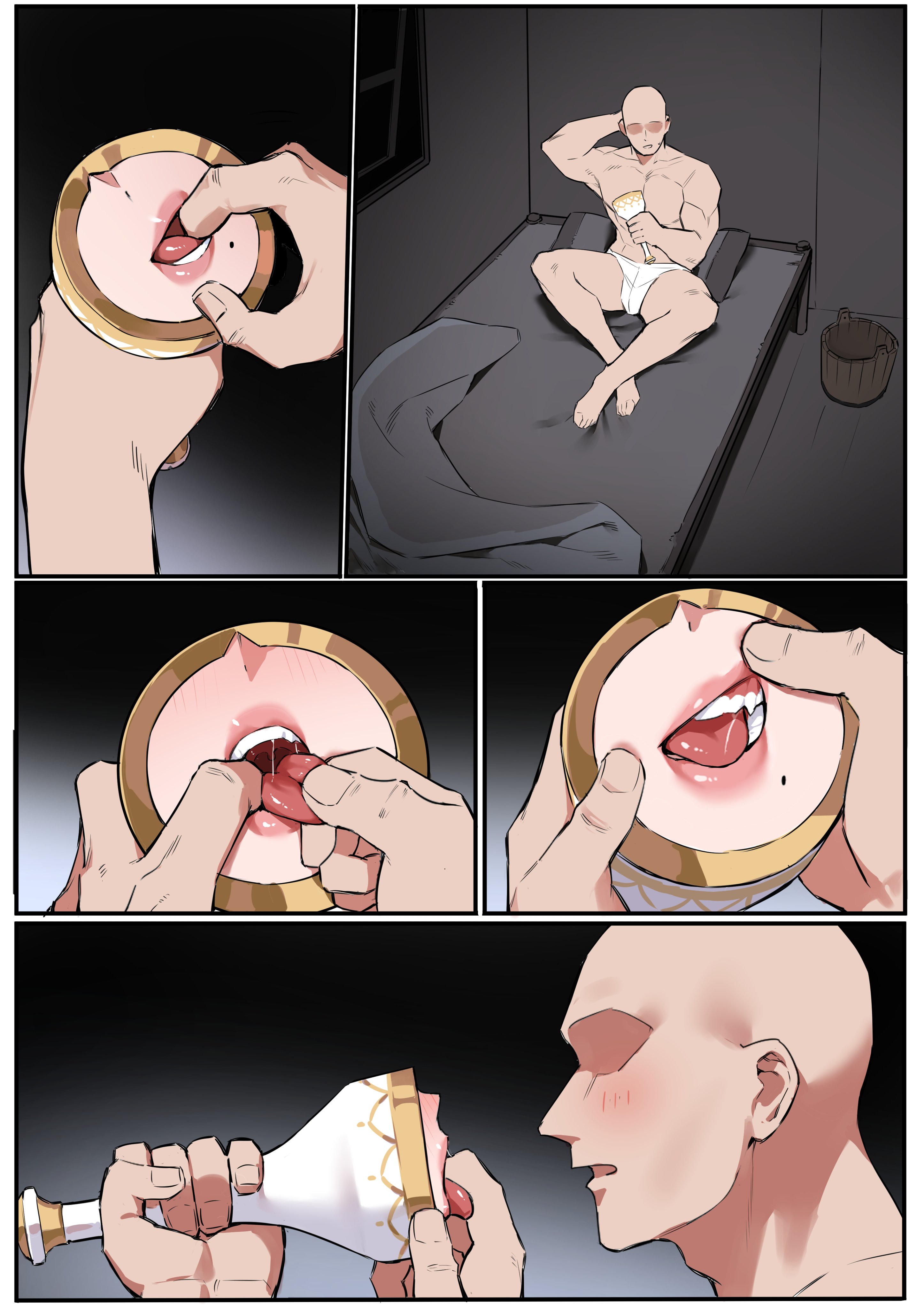 1boy, 1girls, 2026, beauty mark, blush, blush lines, dawalixi, fangs, female, fingers, fingers in mouth, fleshlight, gums, light skin, light-skinned, light-skinned male, male, minotaurp2, mole, mole under mouth, mouthplay, page 1, pink lips, portal, portal fleshlight, portal masturbation, preview, pulling tongue, saliva, saliva string, sharp teeth, tongue, tongue out